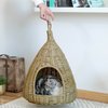 Pawsmark Natural Willow Pet Sleeping Bed, Cave, Basket For Dog or Cats with Cushion QI003681